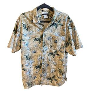 Columbia Men's Shirt M River Lodge Beige‎ Hawaiian Shell Martini Pocket Large